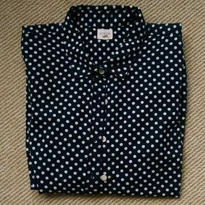 Jcrew navy and white polka dot button down